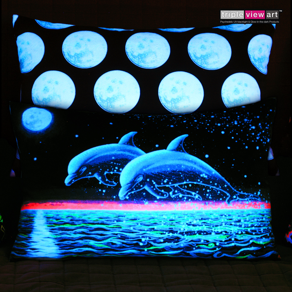 "Two Dolphins" UV Black Light Fluorescent Double Sided Cushion Cover Decorative Throw Pillow Case